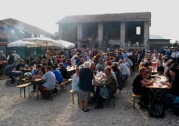 gente folla partecipanti tavolate sagra castagnata ispra
