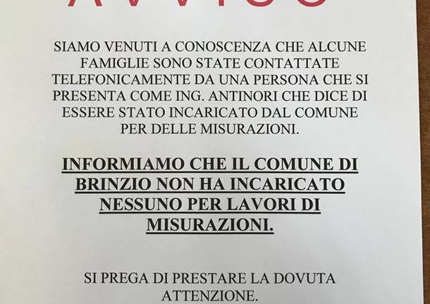 Brinzio: sedicente ingegnere telefona agli abitanti spacciandosi per incaricato comunale. Cosa vuole?