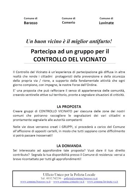 CONTROLLO DEL VICINATO, SI CERCANO VOLONTARI