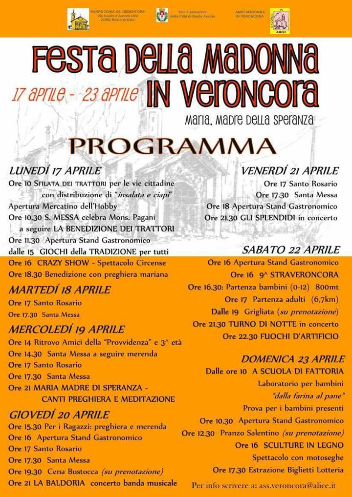 Programma della festa della madonna in Veroncora