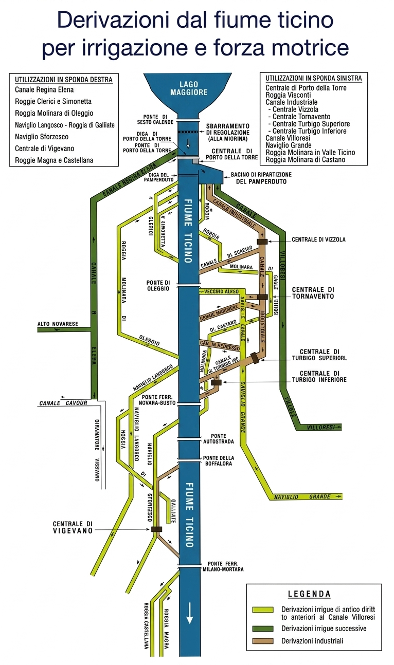 Schema derivazioni canali Ticino