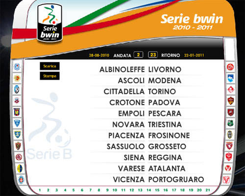 calendario serie b 2010 2011 bwin