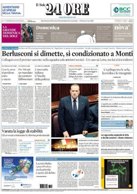 silvio berlusconi dimissioni giornali mondiali