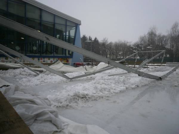 La neve fa crollare il tetto del palaghiaccio (inserita in galleria)