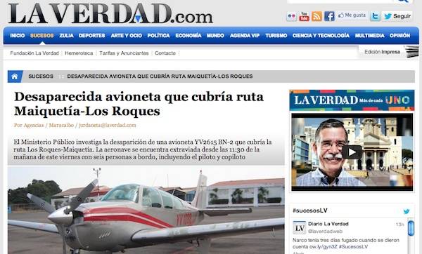 La scomparsa dell'aereo in Venezuela (inserita in galleria)