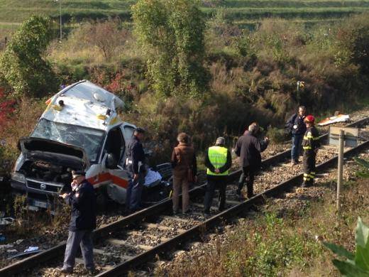 Autombulanza travolta da un treno (inserita in galleria)