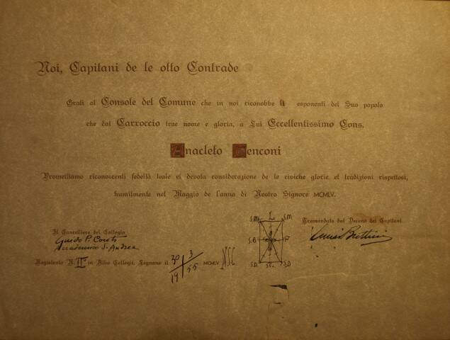 1955 Il secondo atto ufficiale del neonato Collegio dei Capitani il riconoscimento a Tenconi della carica di Supremo Magistrato