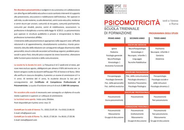 Scuola di formazione triennale in Psicomotricità ad orientamento integrato