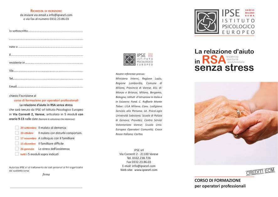La relazione d\'aiuto in RSA senza stress - il malato di demenza