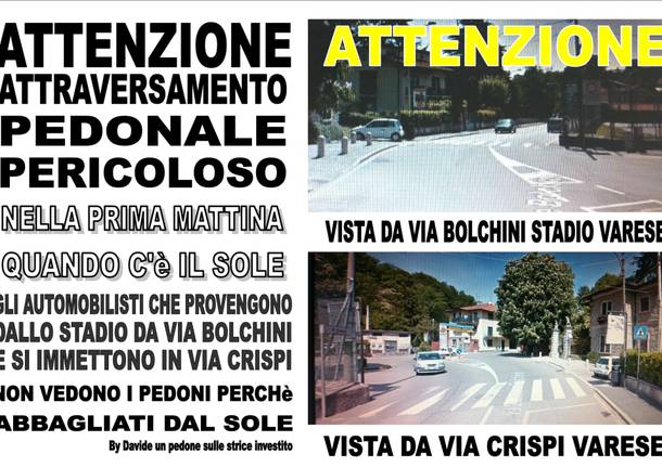 ATTENZIONE ATTRAVERSAMENTO PEDONALE PERICOLOSO A MASNAGO VARESE