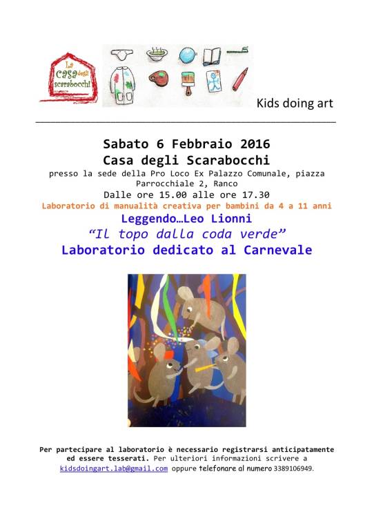 \"Leggendo... Leo Lionni \"Il topo dalla coda verde\" - Laboratorio di manualità creativa dedicato al Carnevale per bambini da 4 a 11 anni