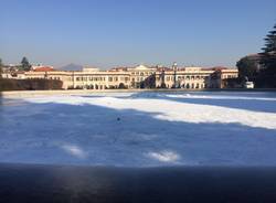 La fontana di Palazzo Estense nella morsa del ghiaccio