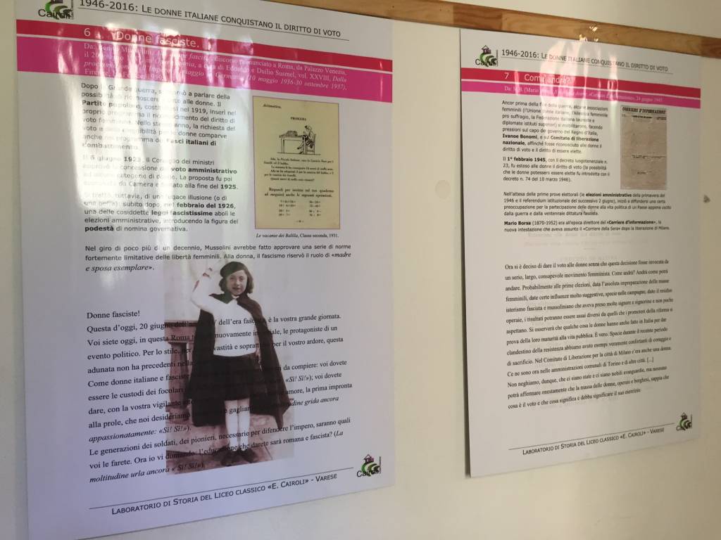 Mostra al liceo Cairoli sul voto alle donne