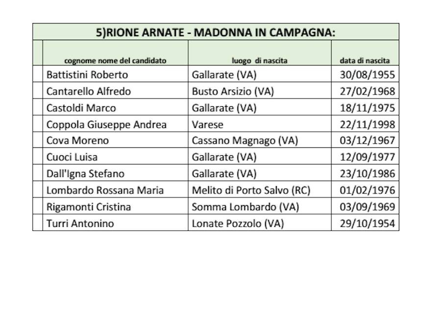 candidati Consulte rionali Gallarate