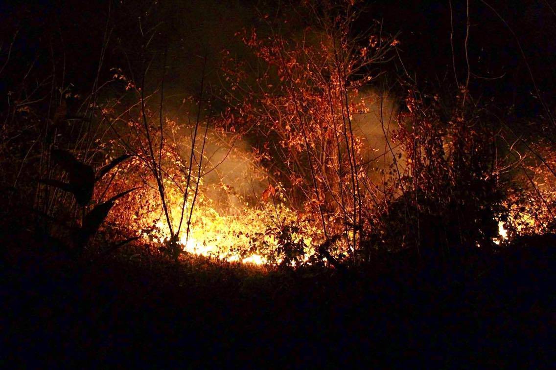 L'incendio di Oriano di notte