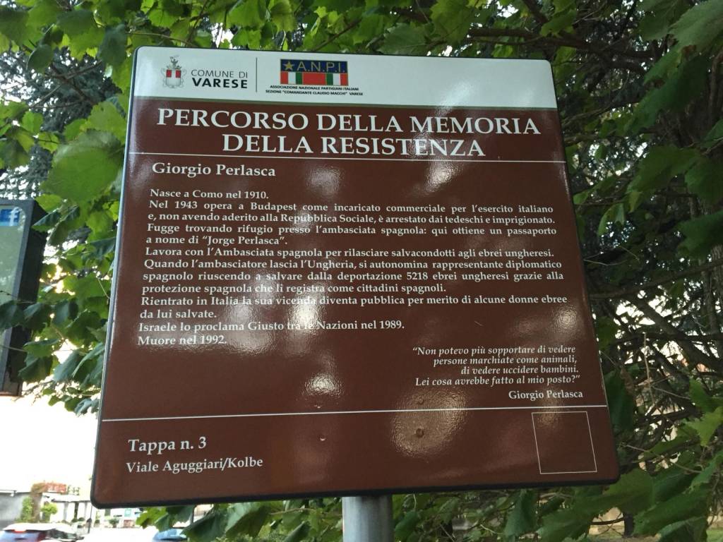 Rubata la targa in onore di Perlasca 