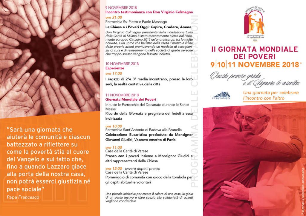 A Varese tre giorni di iniziative per la Giornata mondiale del povero
