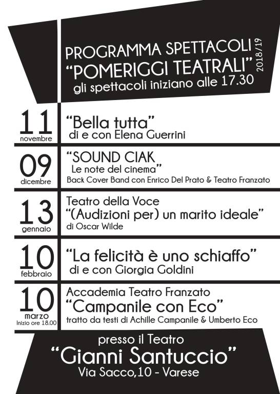 BELLA TUTTA spettacolo di e con Elena Guerrini apre i Pomeriggi Teatrali diretti da Paolo Franzato