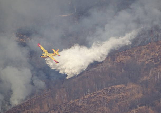 Canadair in azione sull\'incendio del Monte Martica