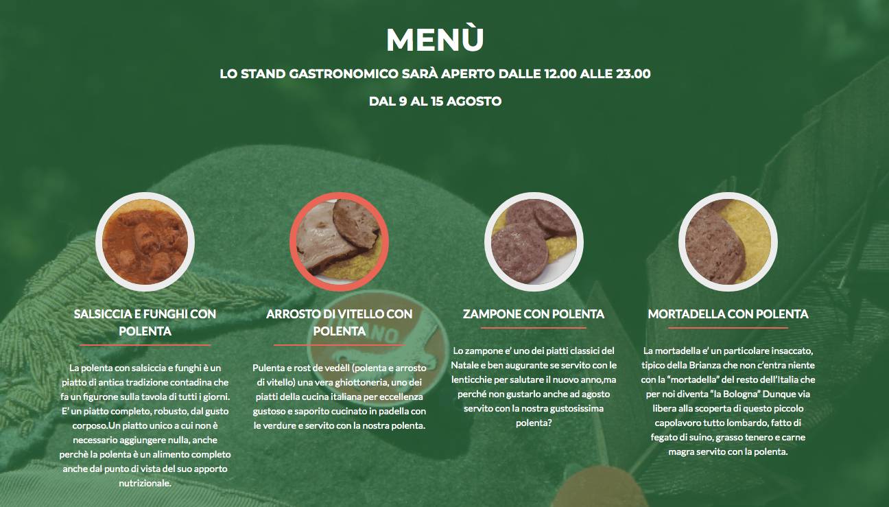 Il Menù della Festa della Montagna 2019