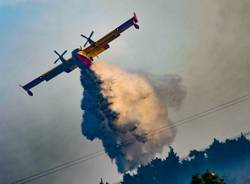 Mezzi in azione per spegnere l'incendio nel bosco di Lentate