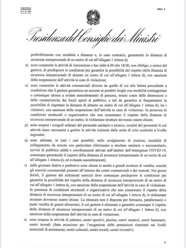 Il decreto del Governo dell'8 marzo 2020