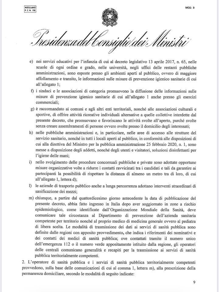 Il decreto del Governo dell'8 marzo 2020
