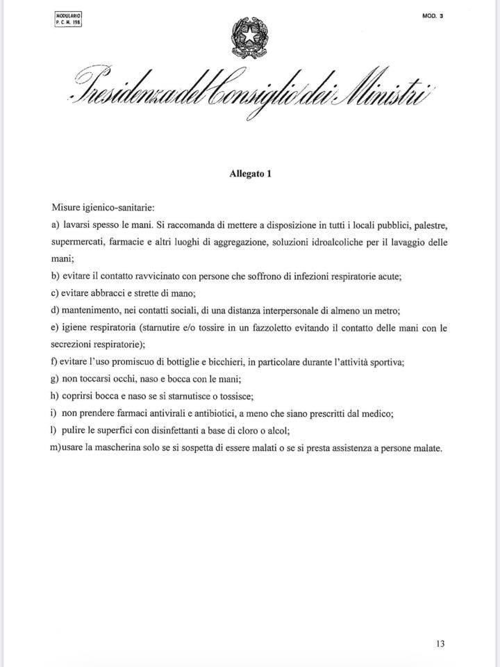 Il decreto del Governo dell'8 marzo 2020