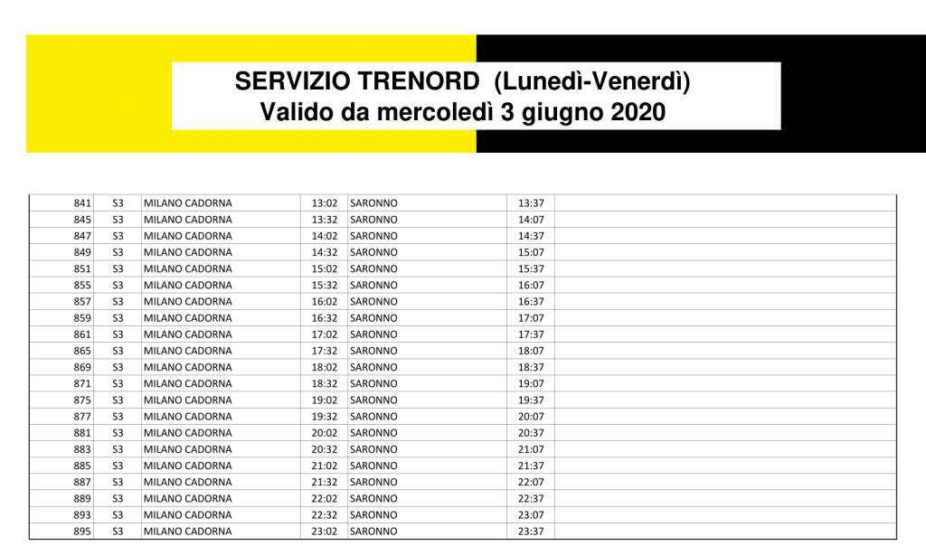 Saronno, i nuovi orari dei treni validi dal 3 giugno