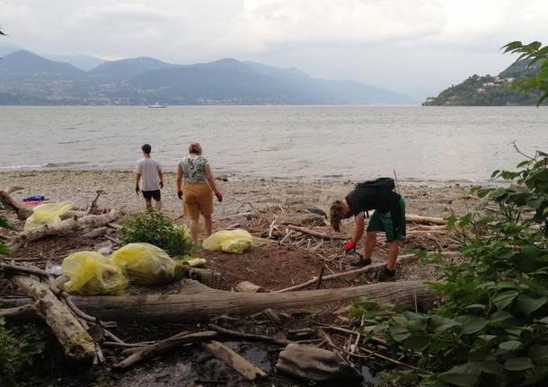 I giovani di Laveno raccolgono i rifiuti sulla spiaggia del Fortino