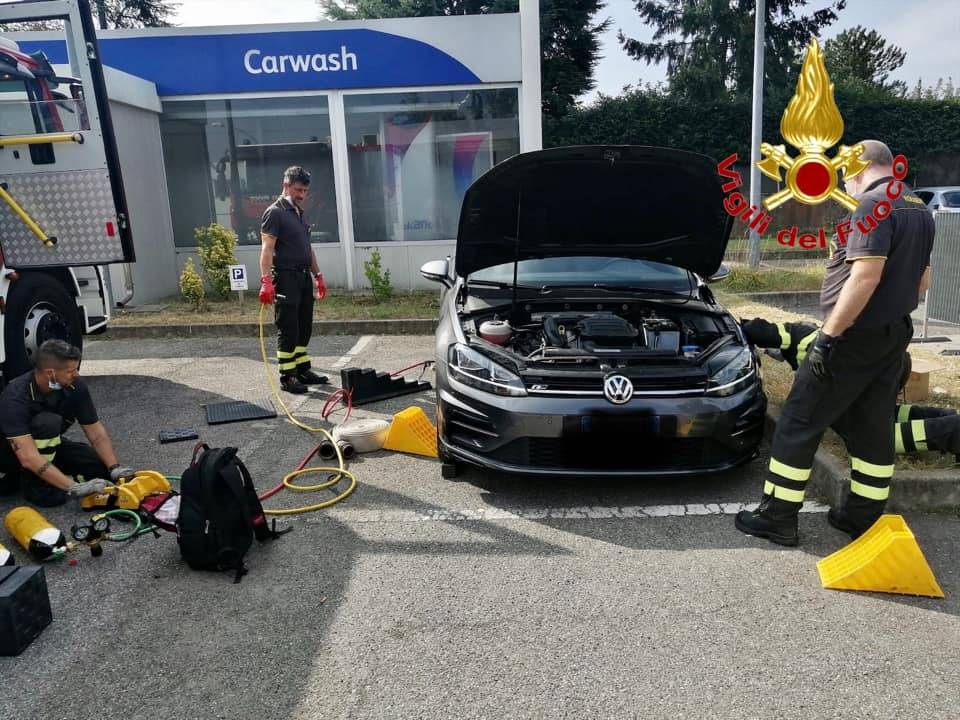 Settimo Milanese - Vigili del fuoco al lavoro per un gatto nel vano motore
