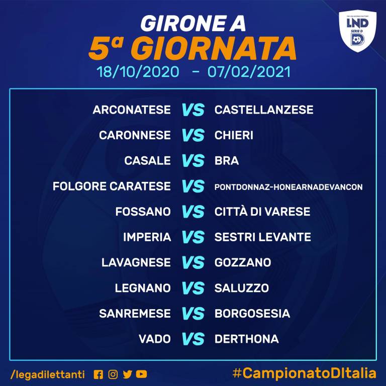 Il Calendario del Girone A di Serie D