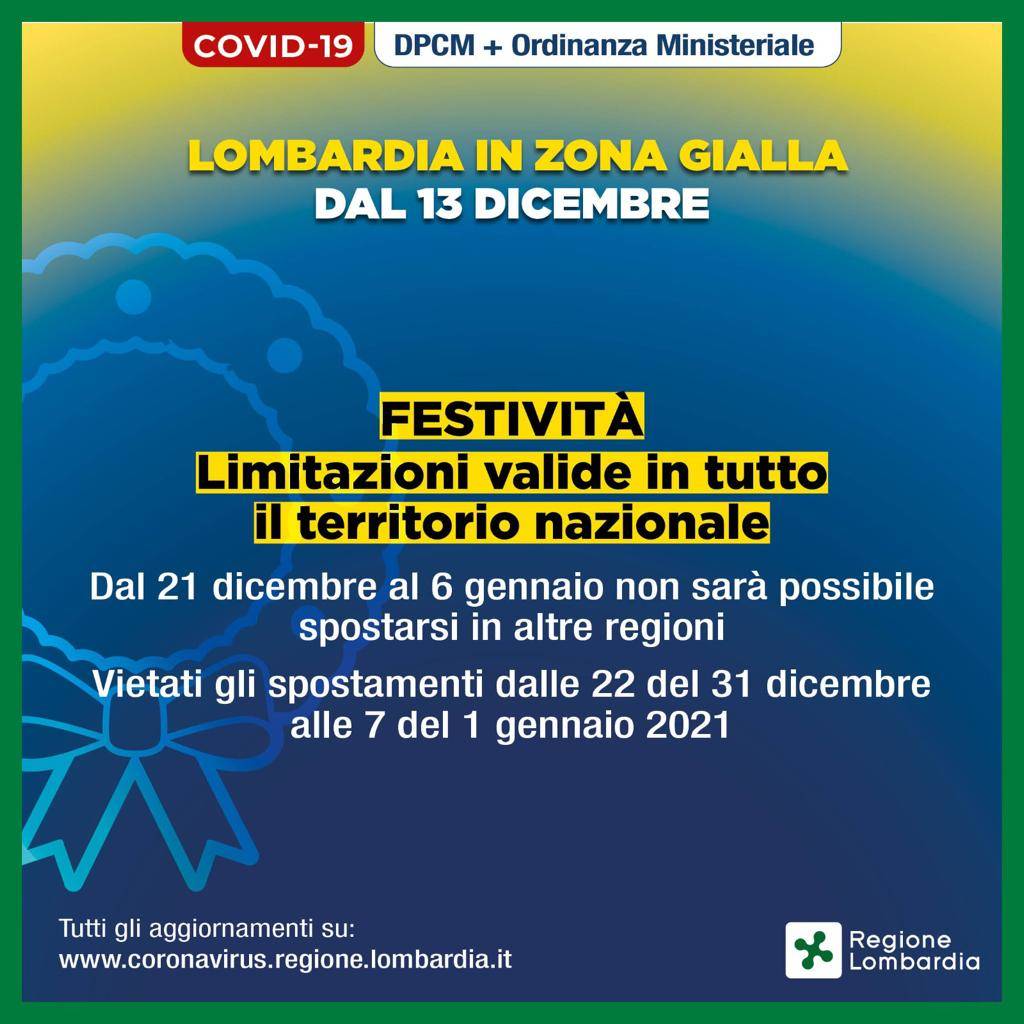 Da domenica la Lombardia è  in zona gialla