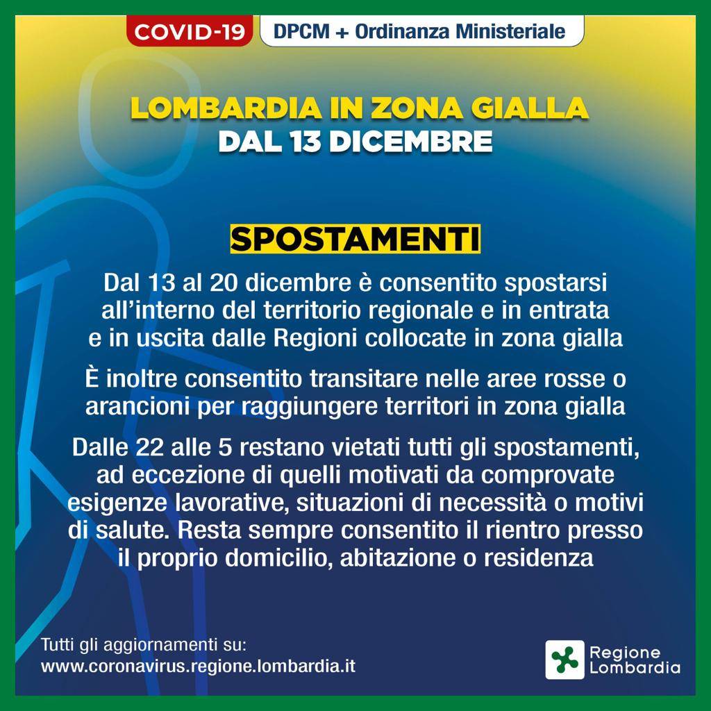 Da domenica la Lombardia è  in zona gialla