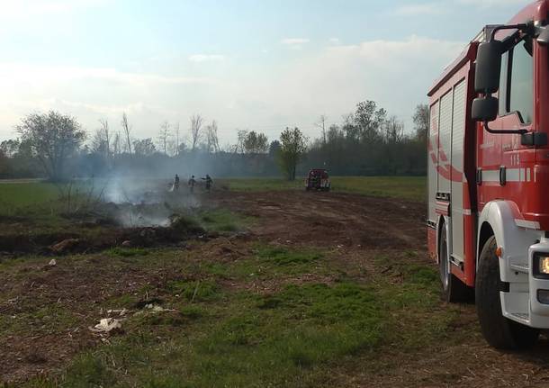 Incendio nei campi tra Samarate e Ferno