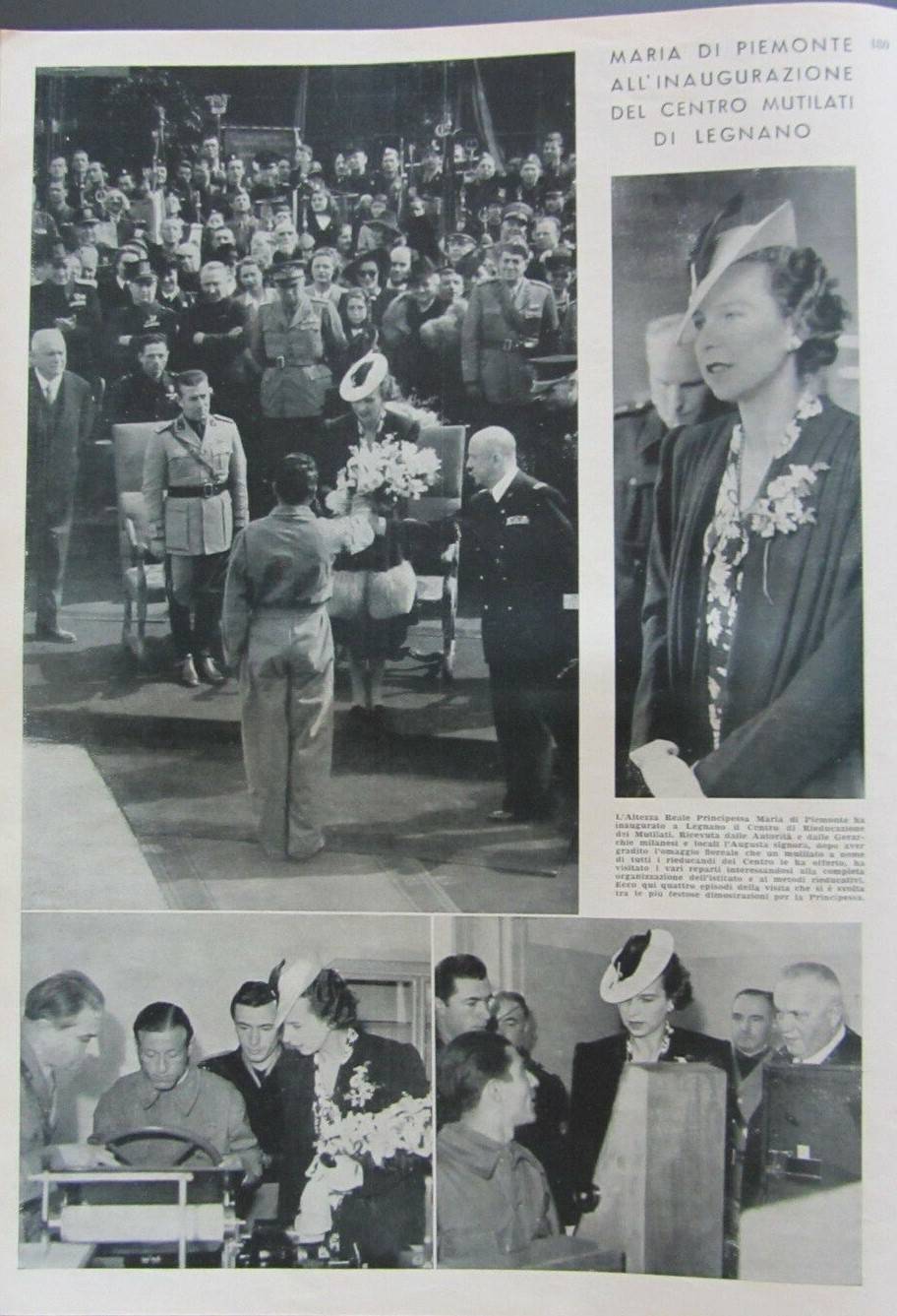 Maggio 1942, la principessa Maria di Piemonte inaugura il Centro per mutilati di guerra