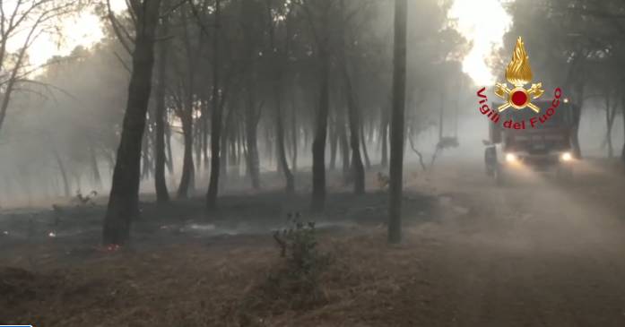 Vigili del fuoco in azione per gli incendi in Sardegna
