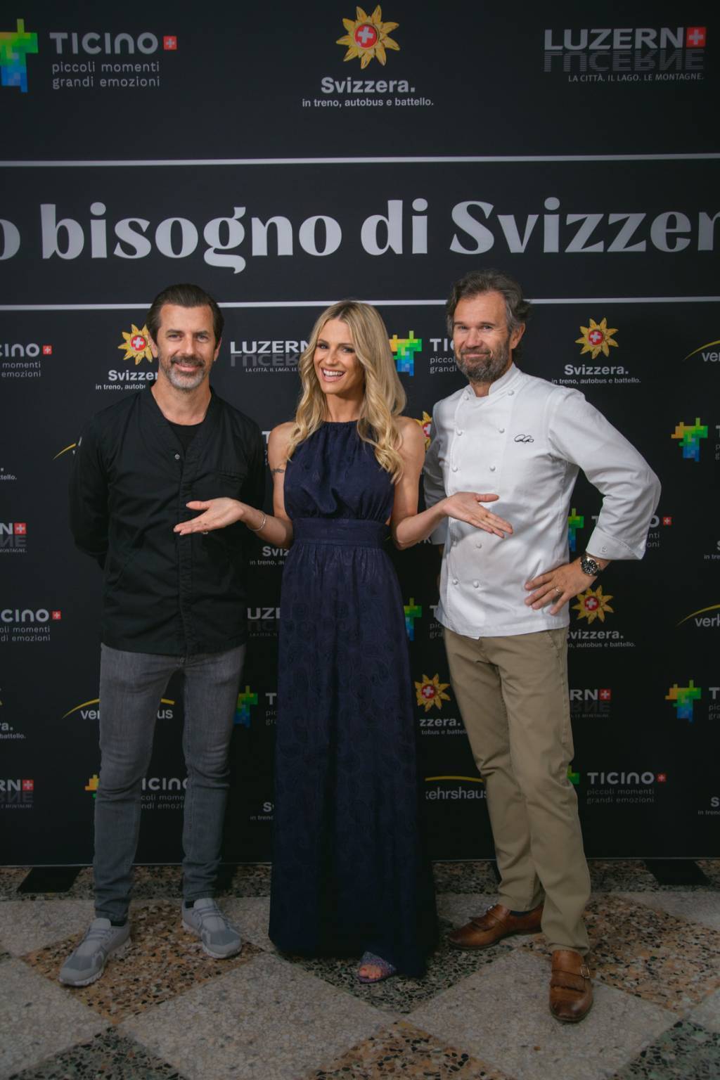 Michelle Hunziker e gli chef Cracco e Caminada per Svizzera Turismo 