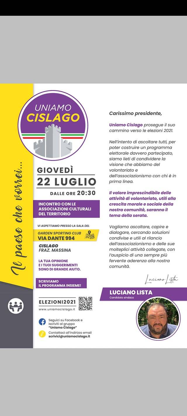 Uniamo Cislago incontra associazioni e commercianti. Due incontri programmati a luglio