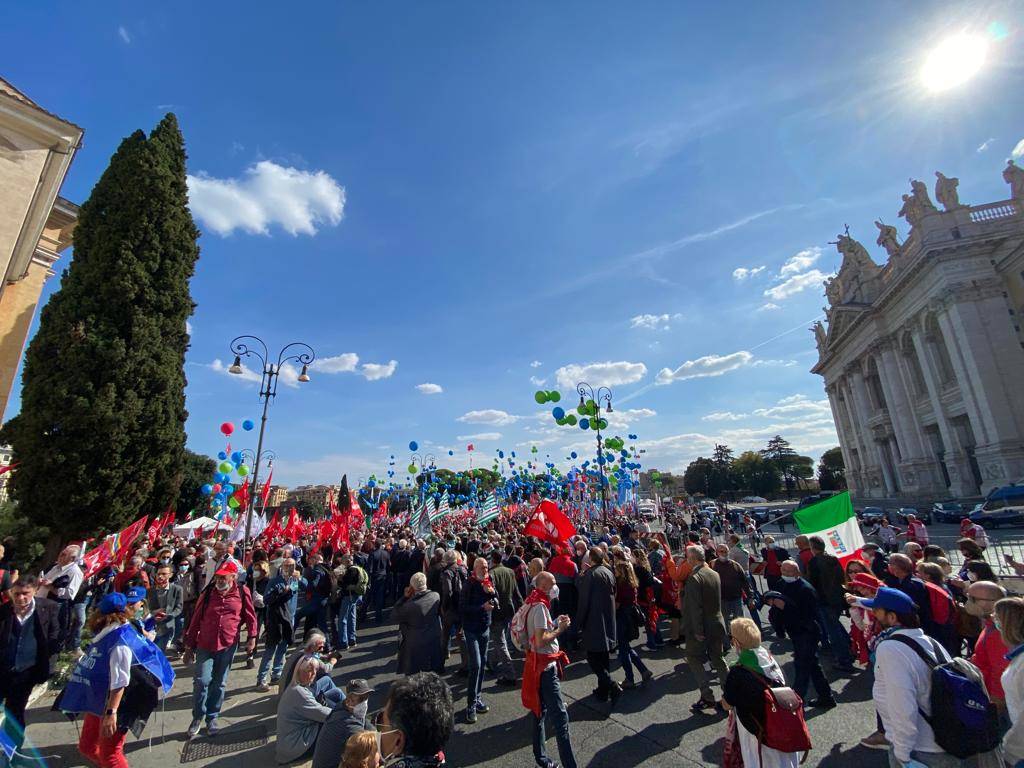 Manifestazione di Cgil, Cisl e Uil a Roma 