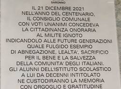 Cittadinanza onoraria al Milite Ignoto, a Saronno un messaggio di speranza e di pace