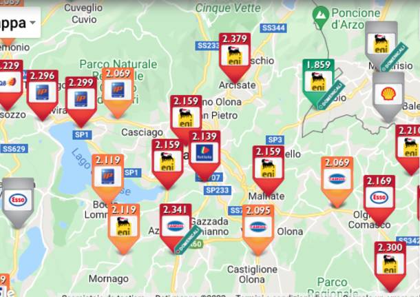 Prezzi benzina a Varese 9 marzo 2022