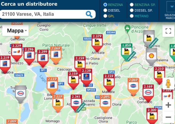 Prezzi benzina a Varese 9 marzo 2022