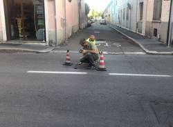 Si apre una buca nell'asfalto in via Venegoni a Legnano 