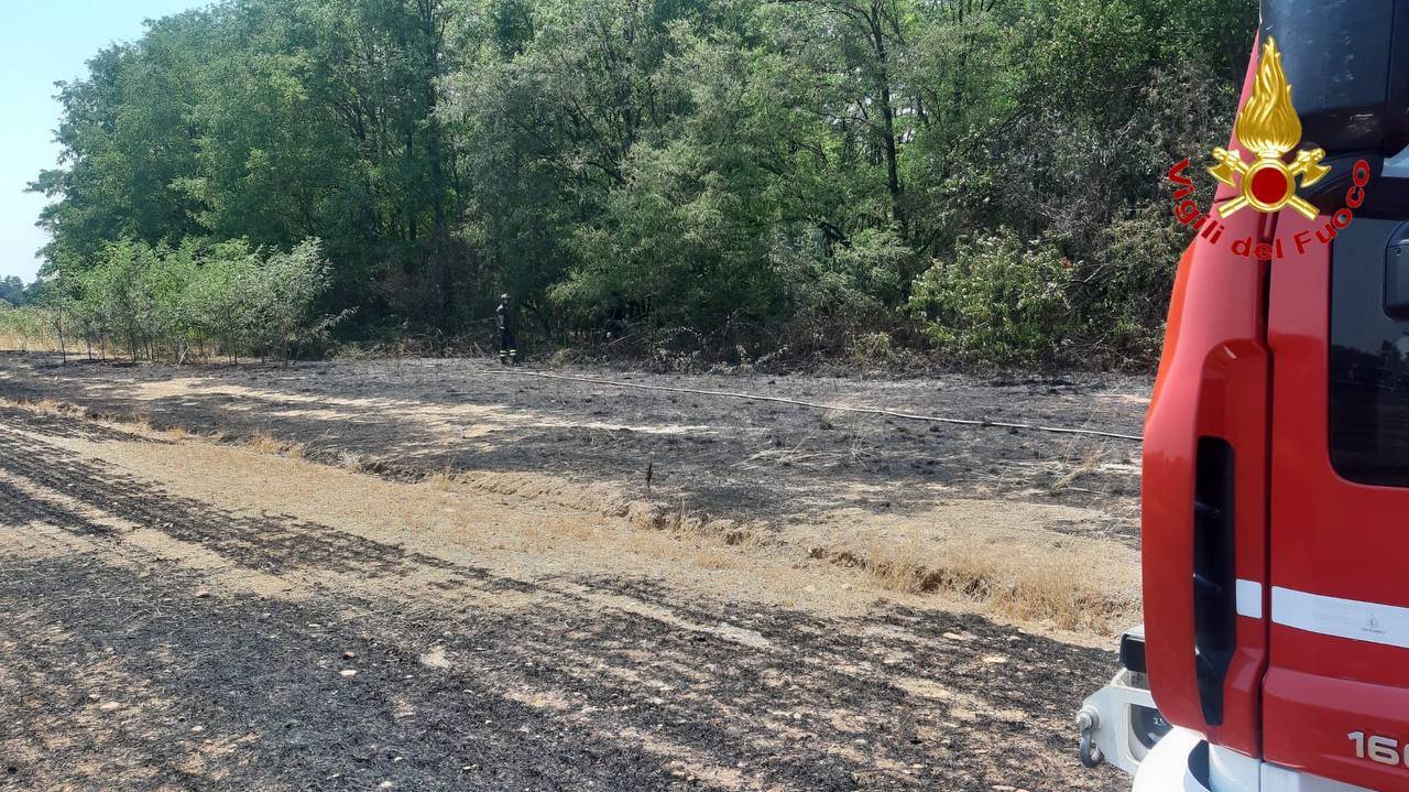 Furgone va a fuoco in A9 a Origgio, l'incendio si estende ai campi a bordo strada