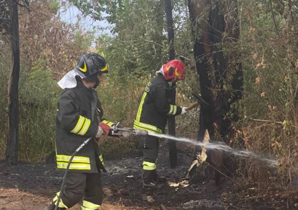 Incendio vicino alla ferrovia tra Vanzago e Parabiago