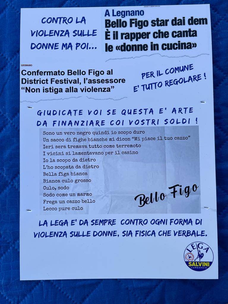 Bello Figo: La Lega tappezza di volantini le panchine rosse a Legnano