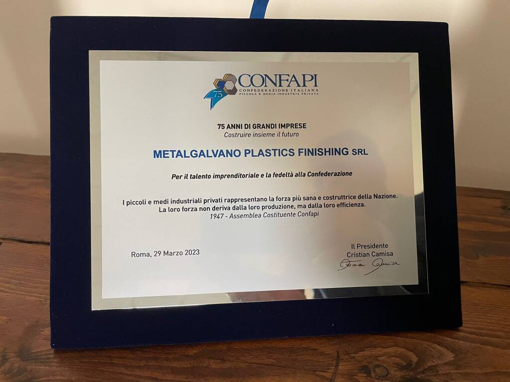 La Metalgalvano di Saronno tra le 75 anni di grandi imprese italiane premiate a Roma