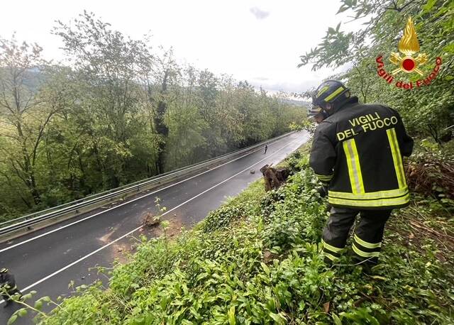 Grosso masso si stacca dalla riva sulla strada di viale Borri