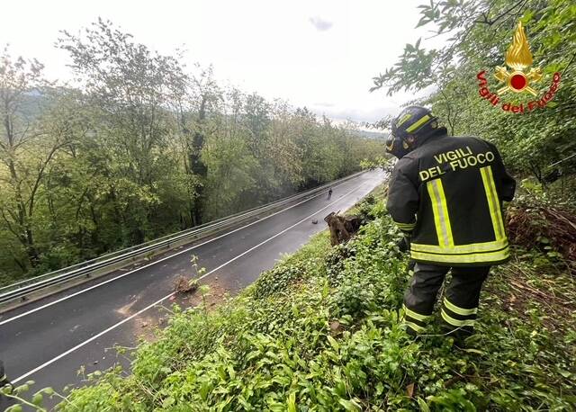 Grosso masso si stacca dalla riva sulla strada di viale Borri